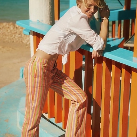 JCREW WOMENS RAINBOW CANDY STRIPE SLIM DEMI BOOTCUT PANTS SIZE 27 MIDRISE CASUAL - Picture 1 of 8